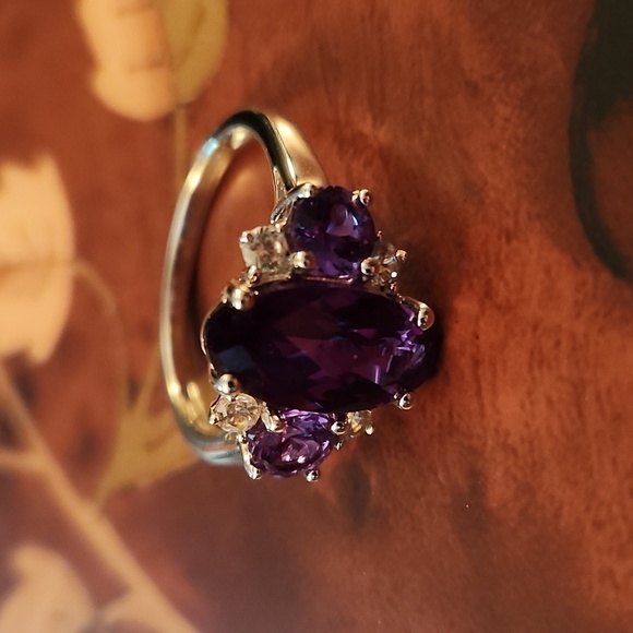 JTV Lab Alexandrite Rhodium Sterling Silver Ring